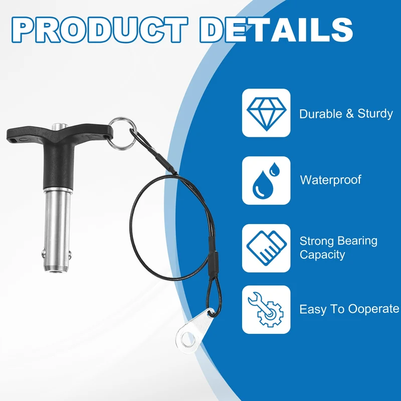 2Pcs T-Handle Quick Release Pin 5/8" x 1-3/16" (Dia x L) 304 Stainless Steel