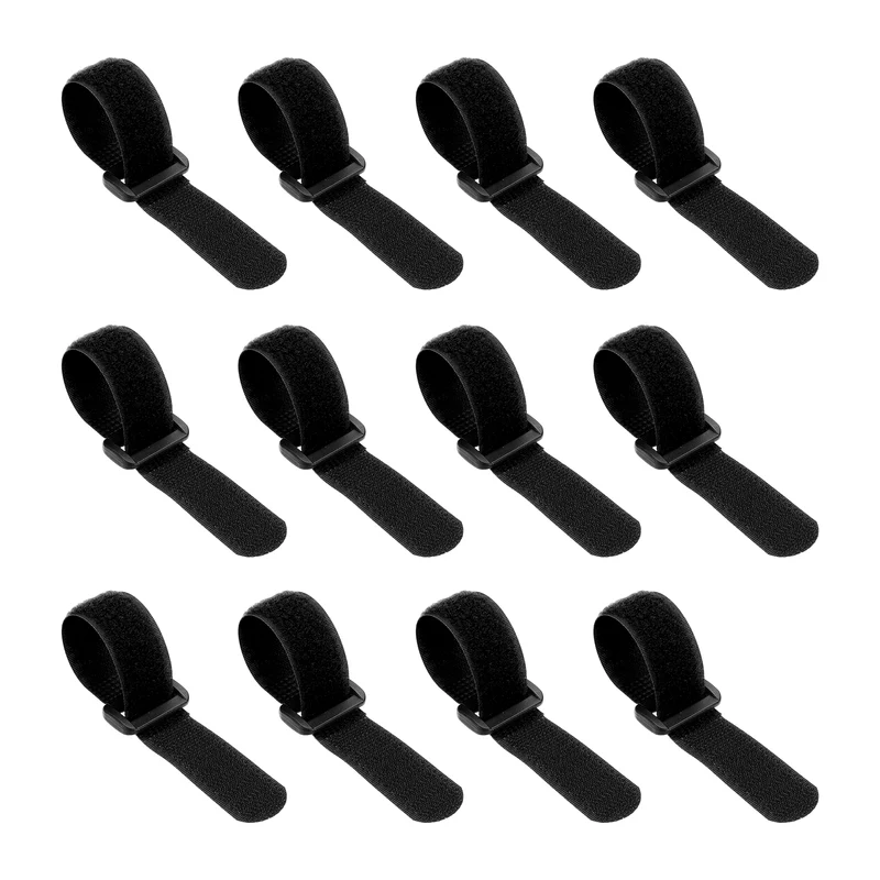 12Pcs 0.8"x6" Reusable Cinch Strap Hook and Loop Cable Securing Strap Black