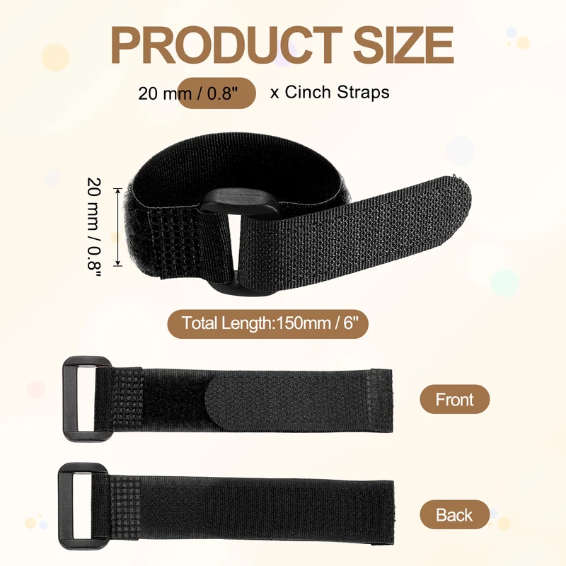 12Pcs 0.8"x6" Reusable Cinch Strap Hook and Loop Cable Securing Strap Black