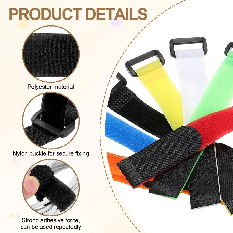 12Pcs 0.8"x6" Reusable Cinch Strap Hook and Loop Cable Securing Strap Black