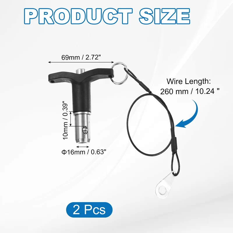 2Pcs T-Handle Quick Release Pin 5/8" x 3/8" (Dia x L) 304 Stainless Steel