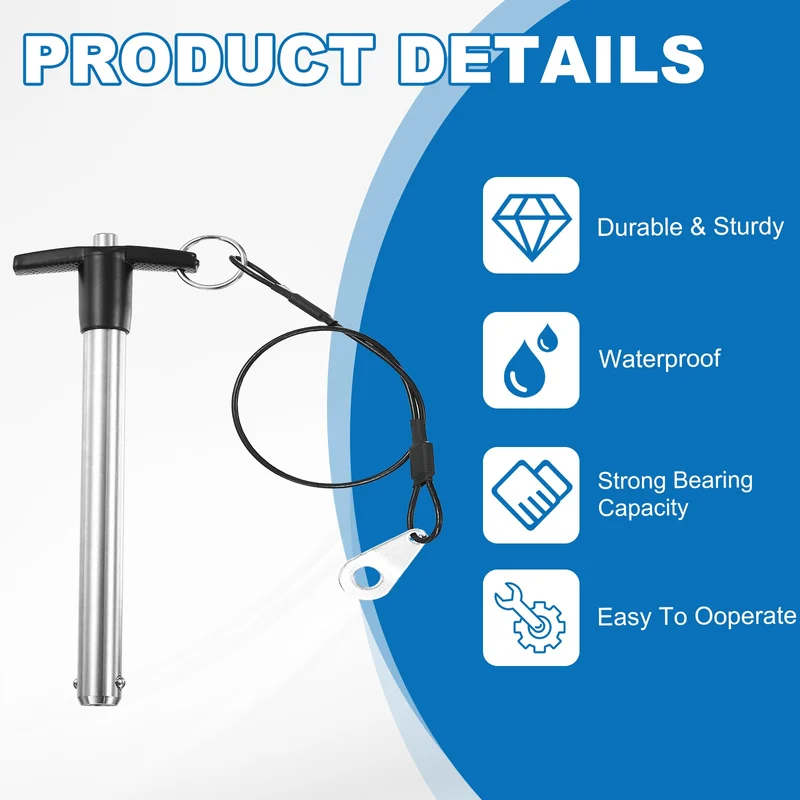 2Pcs T-Handle Quick Release Pin 1/2" x 4-3/4" (Dia x L) 304 Stainless Steel