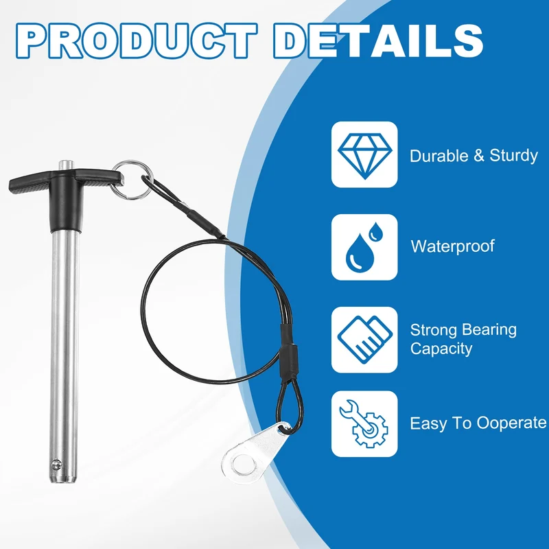 2Pcs T-Handle Quick Release Pin 1/2" x 4-5/16" (Dia x L) 304 Stainless Steel