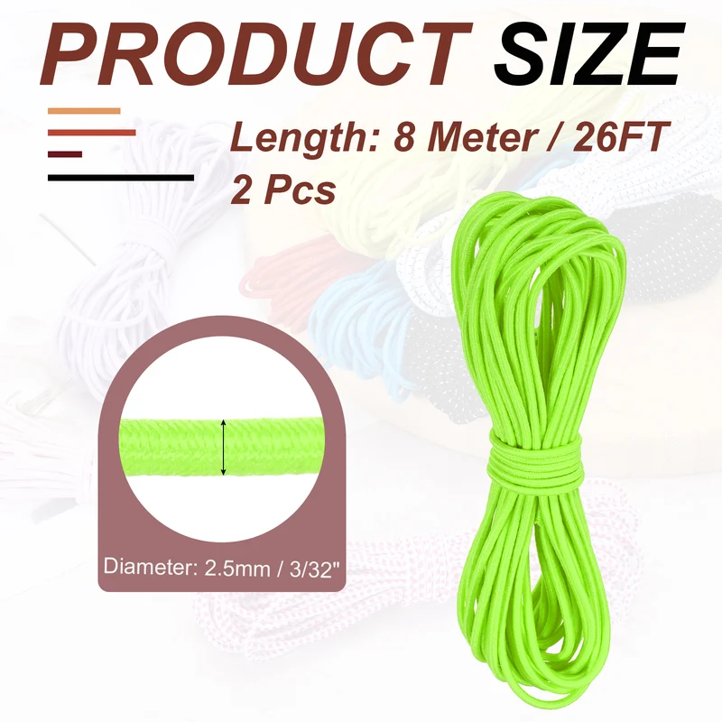 2pcs 3/32" x 26ft Bungee Shock Cord Rope Marine Grade Bungee Rope Green