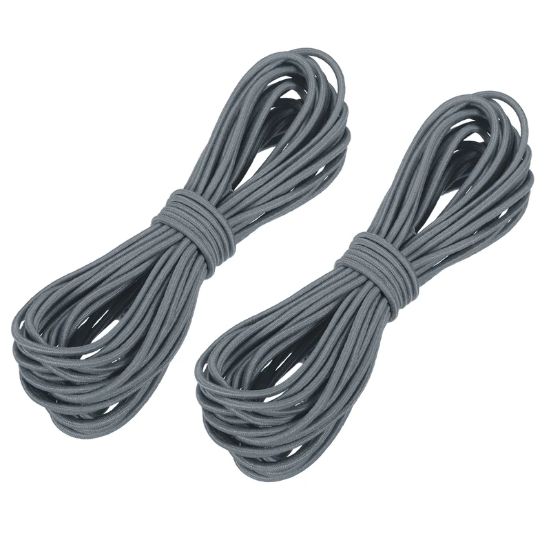 2pcs 3/32" x 26ft Bungee Shock Cord Rope Marine Grade Bungee Rope Silver