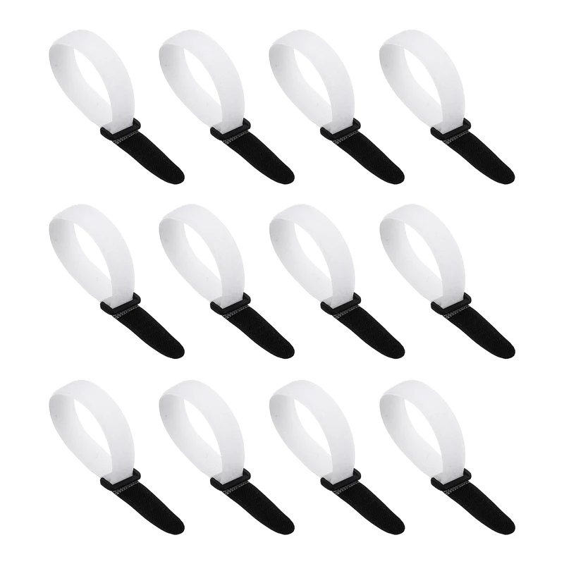 12Pcs 0.8"x9.8" Reusable Cinch Strap Hook and Loop Cable Securing Strap White