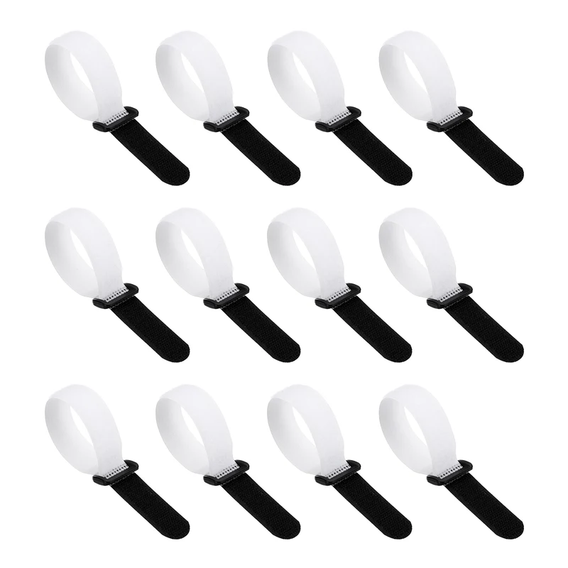 12Pcs 0.8"x8" Reusable Cinch Strap Hook and Loop Cable Securing Strap White