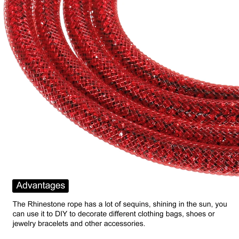 6mm x 120cm Rhinestone Rope Crystal Rope Red Mesh Red Diamond