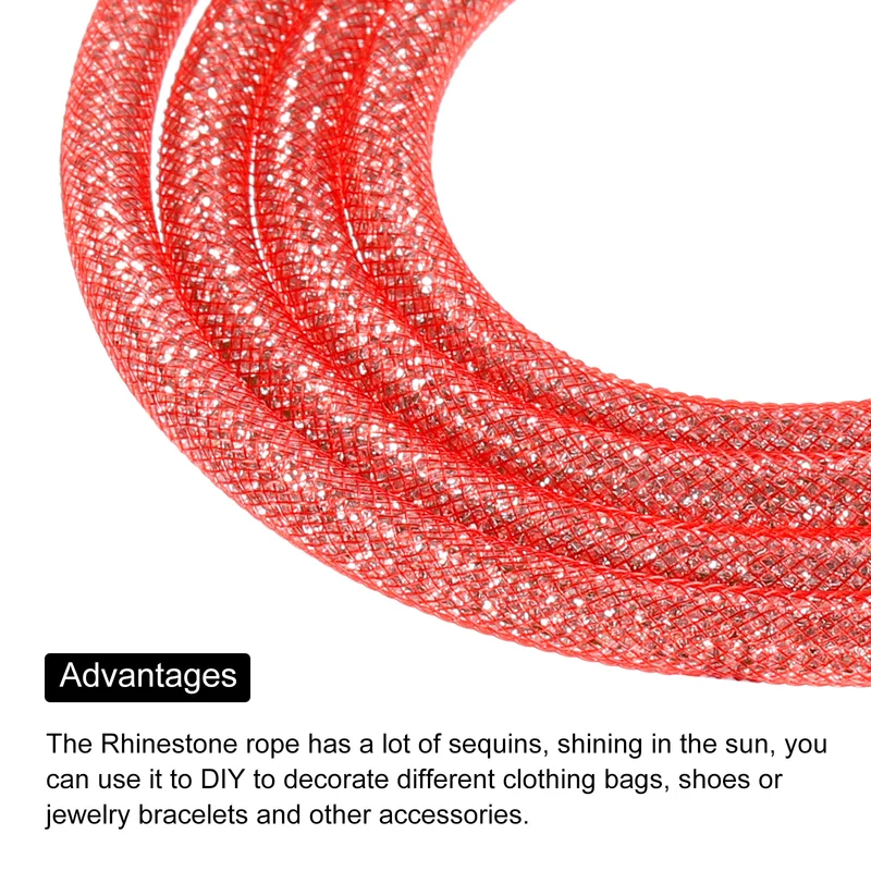 6mm x 120cm Rhinestone Rope Crystal Rope Red Mesh White Diamond