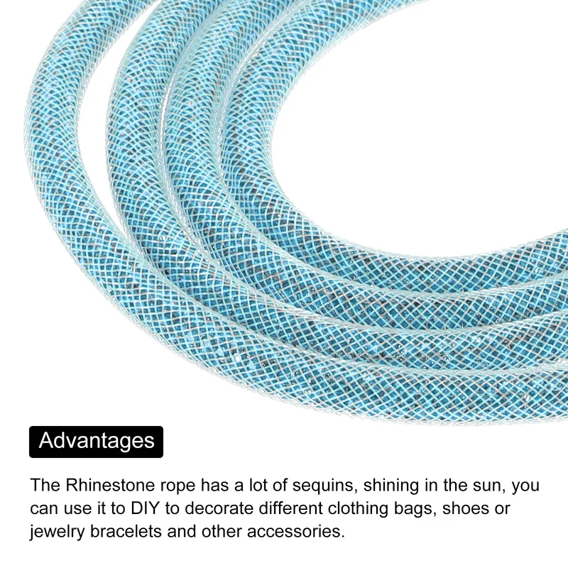 6mm x 120cm Rhinestone Rope Crystal Rope White Mesh Lake Blue Diamond