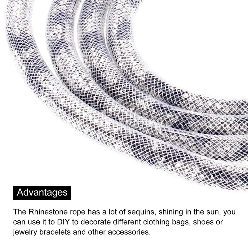 6mm x 120cm Rhinestone Rope Crystal Rope White Mesh Black White Diamond