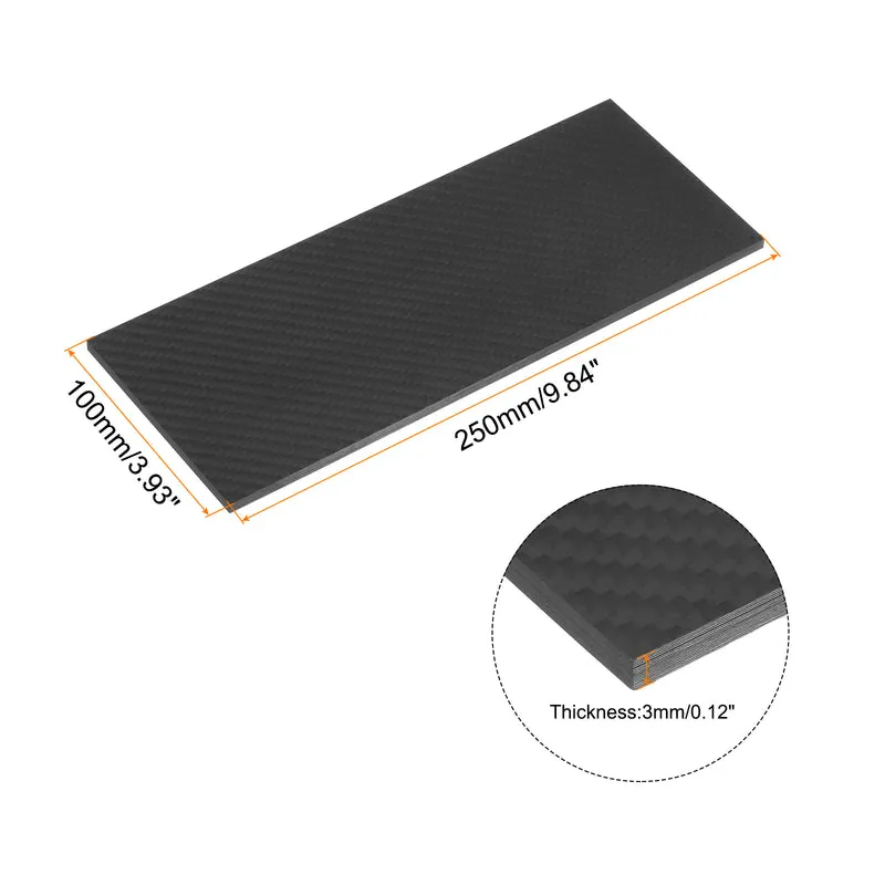 2 Pcs Carbon Fiber Sheet 250×100×3mm Matte Surface Twill Weave Panel Sheet