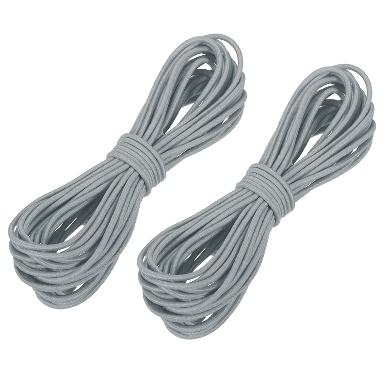 2pcs 3/32" x 26ft Bungee Shock Cord Rope Marine Grade Bungee Rope Gray