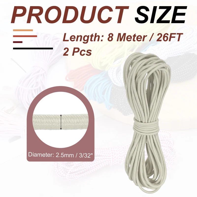 2pcs 3/32" x 26ft Bungee Shock Cord Rope Marine Grade Bungee Rope Beige