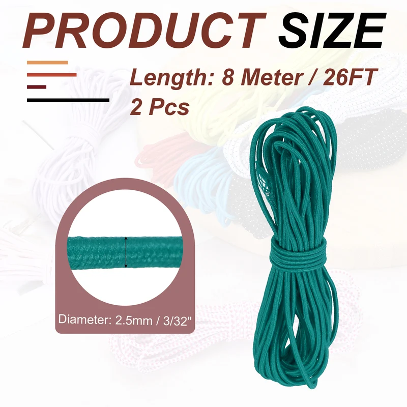 2pcs 3/32" x 26ft Bungee Shock Cord Rope Marine Grade Bungee Rope Lake Blue