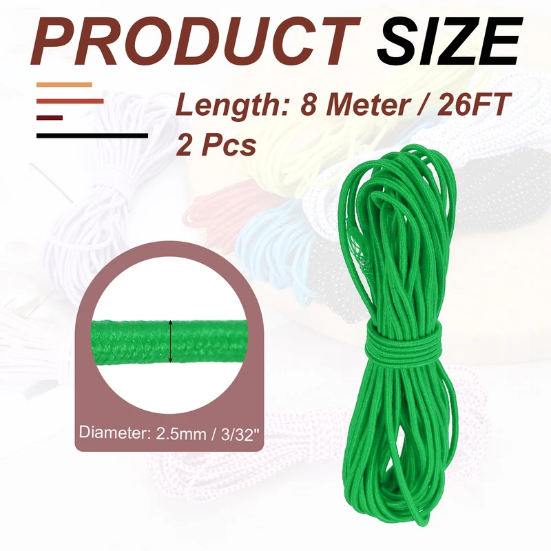 2pcs 3/32" x 26ft Bungee Shock Cord Rope Marine Grade Bungee Rope Grass Green