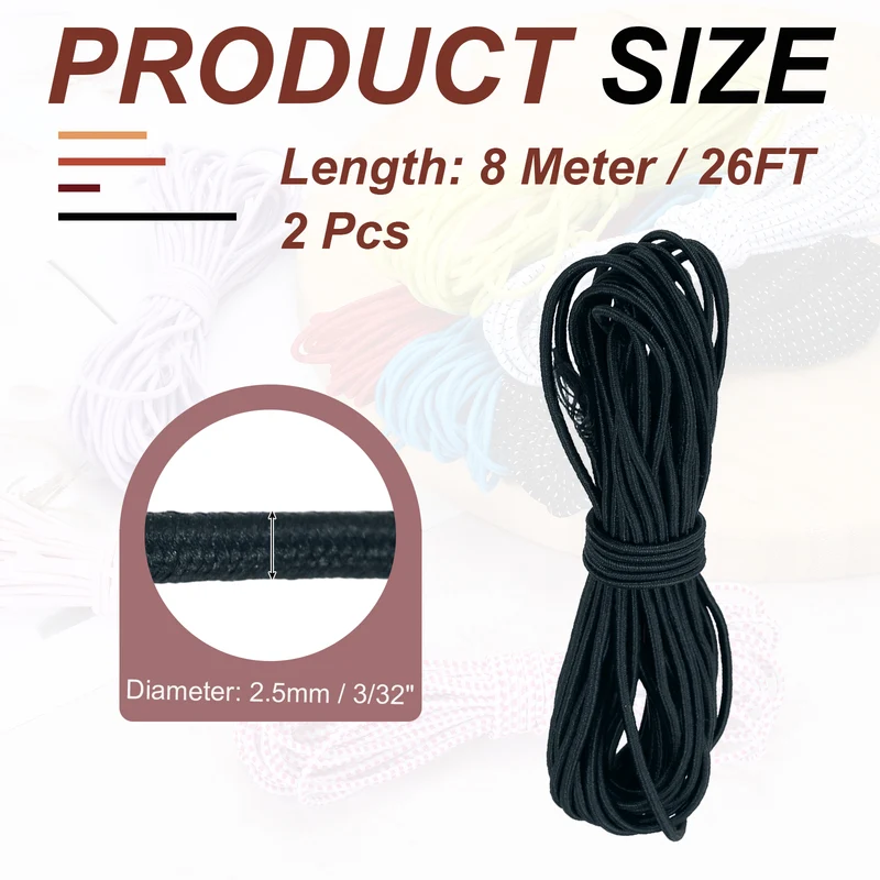 2pcs 3/32" x 26ft Bungee Shock Cord Rope Marine Grade Bungee Rope Dark Blue