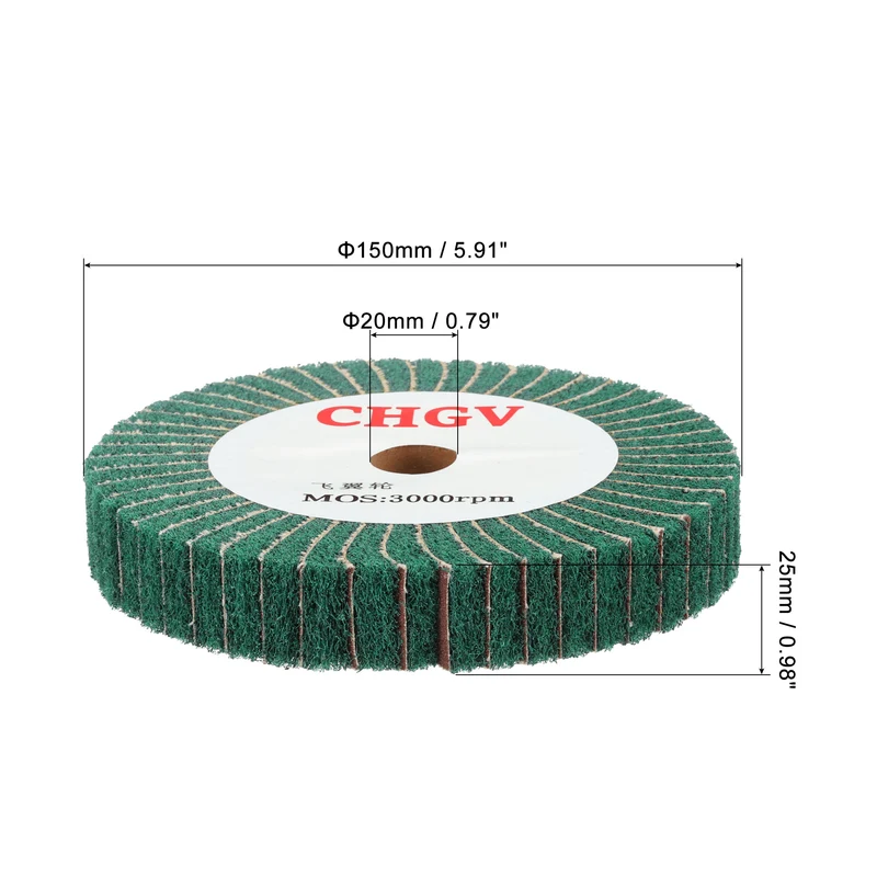 150mmx25mm 180 Grit Abrasive Cloth Nylon Wire Drawing Polishing Wheel Green