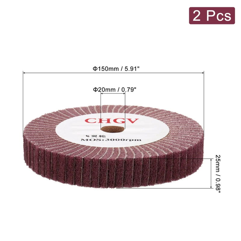 2pcs 150x25mm 320 Grit Abrasive Cloth Nylon Wire Drawing Polishing Wheel Red