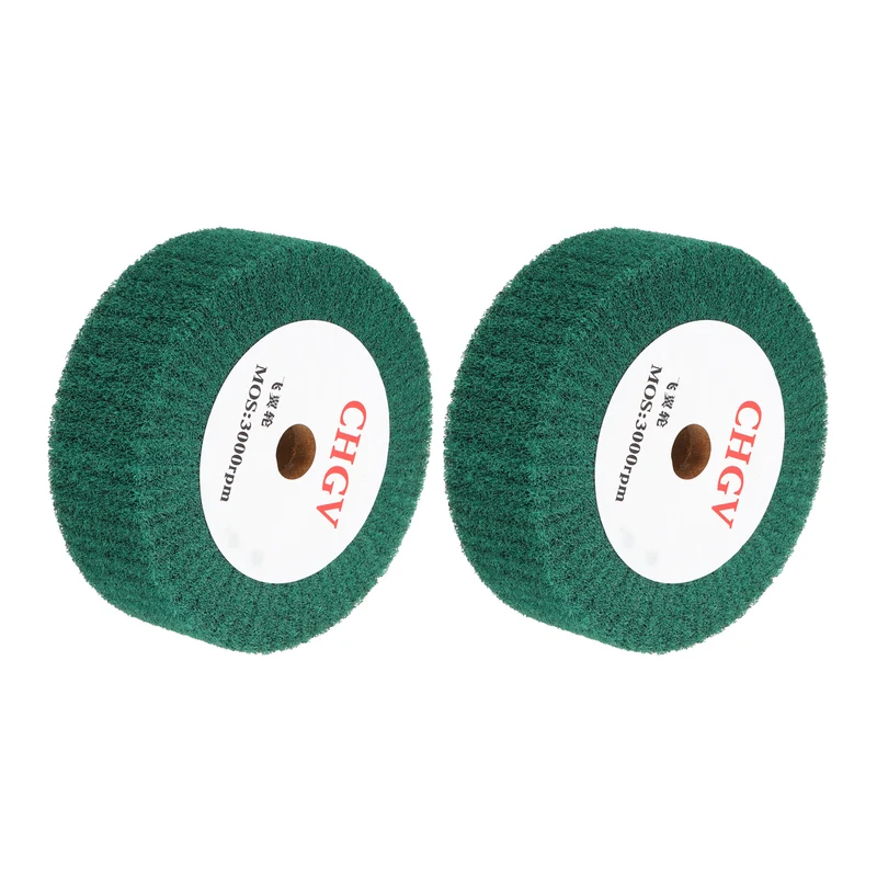 2pcs 150x50mm 180 Grit Non-Woven Wire Drawing Abrasive Polishing Wheel Green