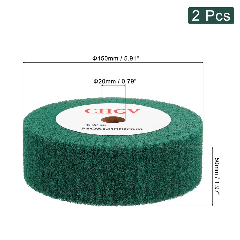 2pcs 150x50mm 180 Grit Non-Woven Wire Drawing Abrasive Polishing Wheel Green