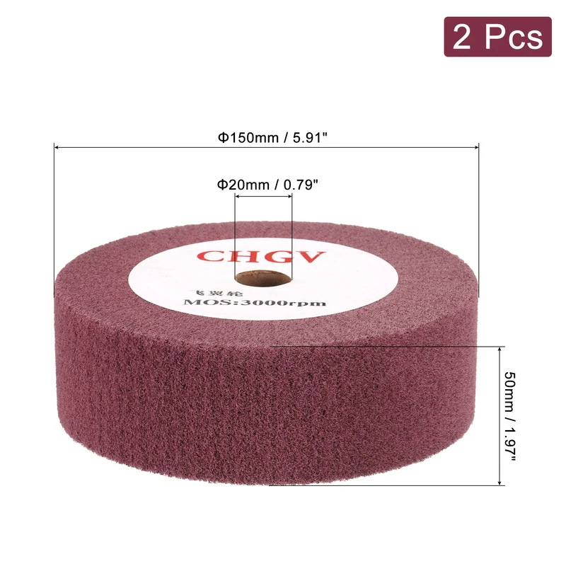 2pcs 150mmx50mm 320 Grit Non-Woven Wire Drawing Abrasive Polishing Wheel Red