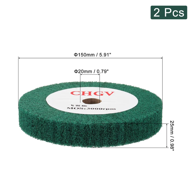 2pcs 150x25mm 180 Grit Non-Woven Wire Drawing Abrasive Polishing Wheel Green