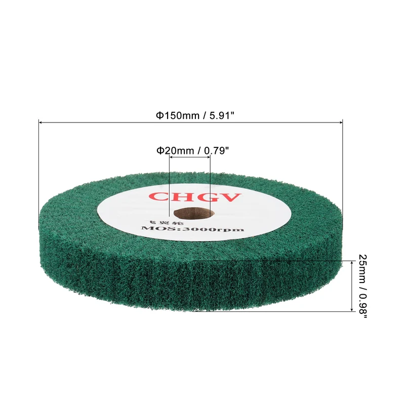 150x25mm 180 Grit Non-Woven Wire Drawing Abrasive Polishing Wheel Green