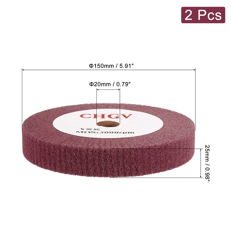 2pcs 150x25mm 320 Grit Non Woven Wire Drawing Abrasive Polishing Wheel Red