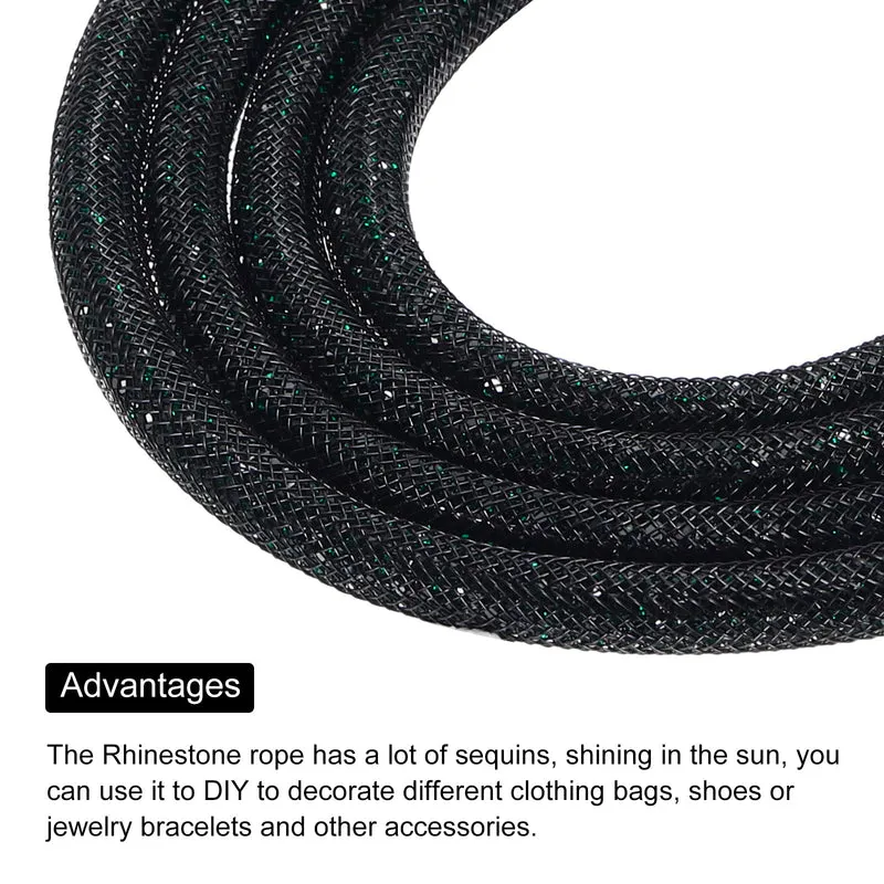 6mm x 120cm Rhinestone Rope Crystal Rope Black Mesh Dark Green Diamond
