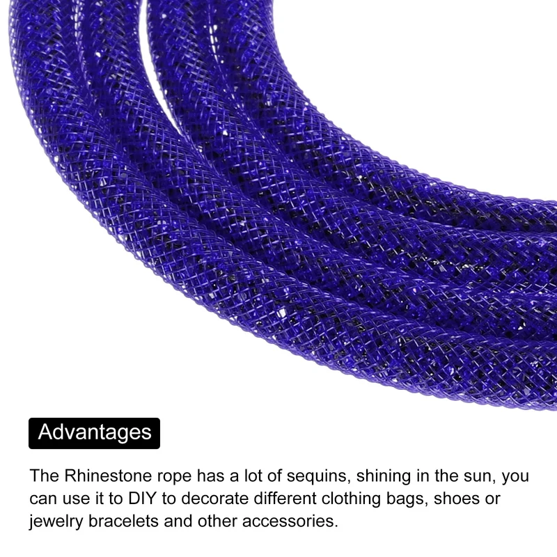 6mm x 120cm Rhinestone Rope Crystal Rope Black Mesh Dark Blue Diamond