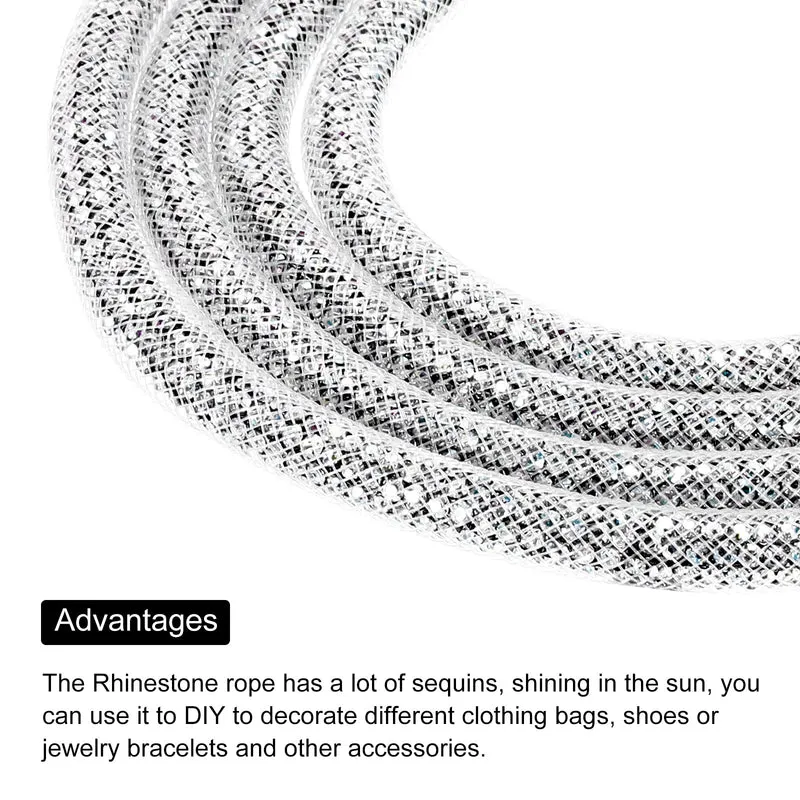 6mm x 120cm Rhinestone Rope Crystal Rope White Mesh White Diamond