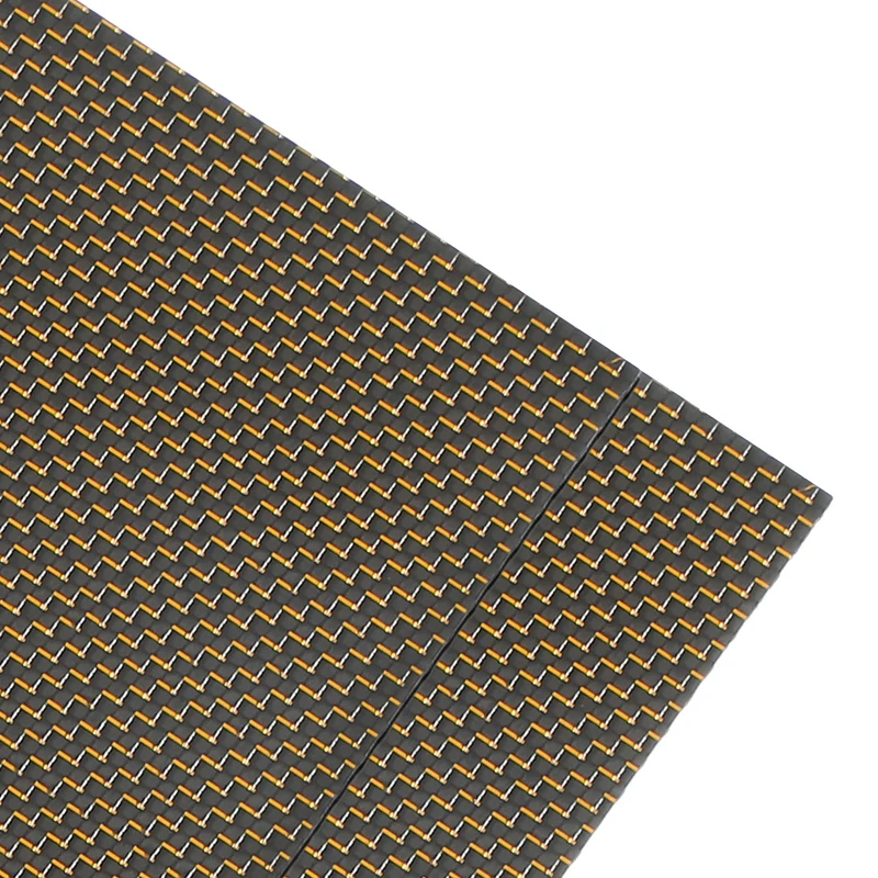 2 Pcs 3K Carbon Fiber Sheet 250x100x2mm Board with Gold Metallic Threads