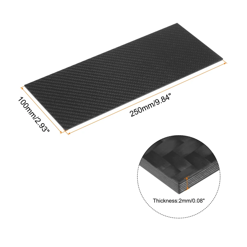 1 Pcs Carbon Fiber Sheet 100x250x2mm Matte Surface Twill Weave Panel Sheet