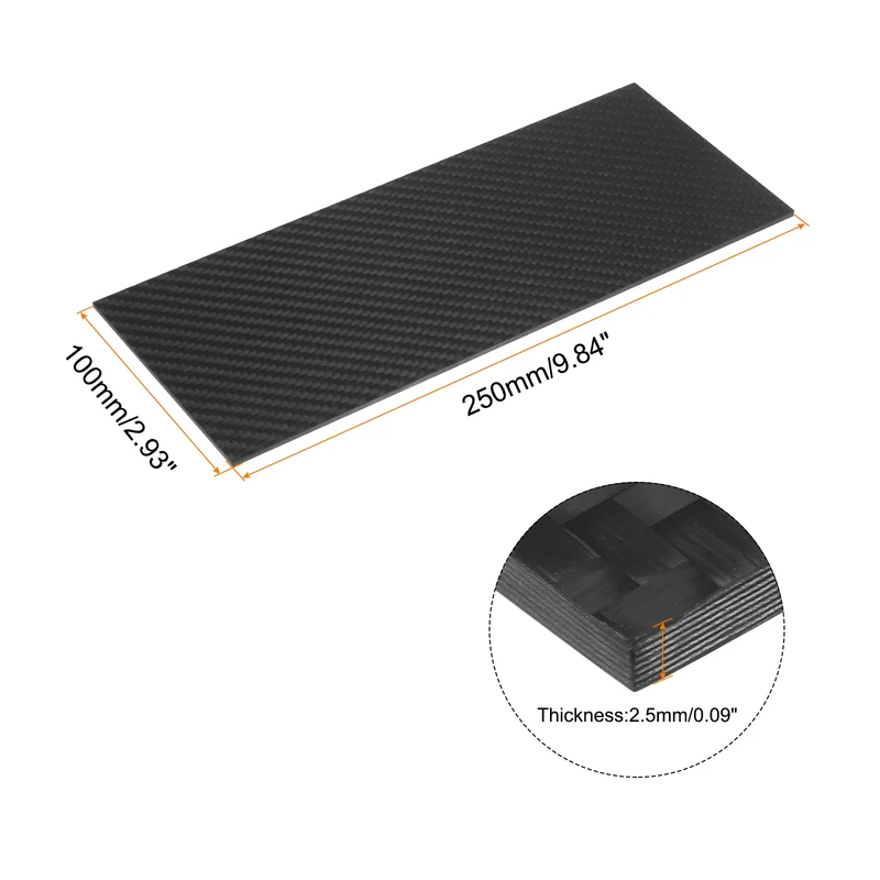 2 Pcs Carbon Fiber Sheet 100x250x2.5mm Matte Surface Twill Weave Panel Sheet
