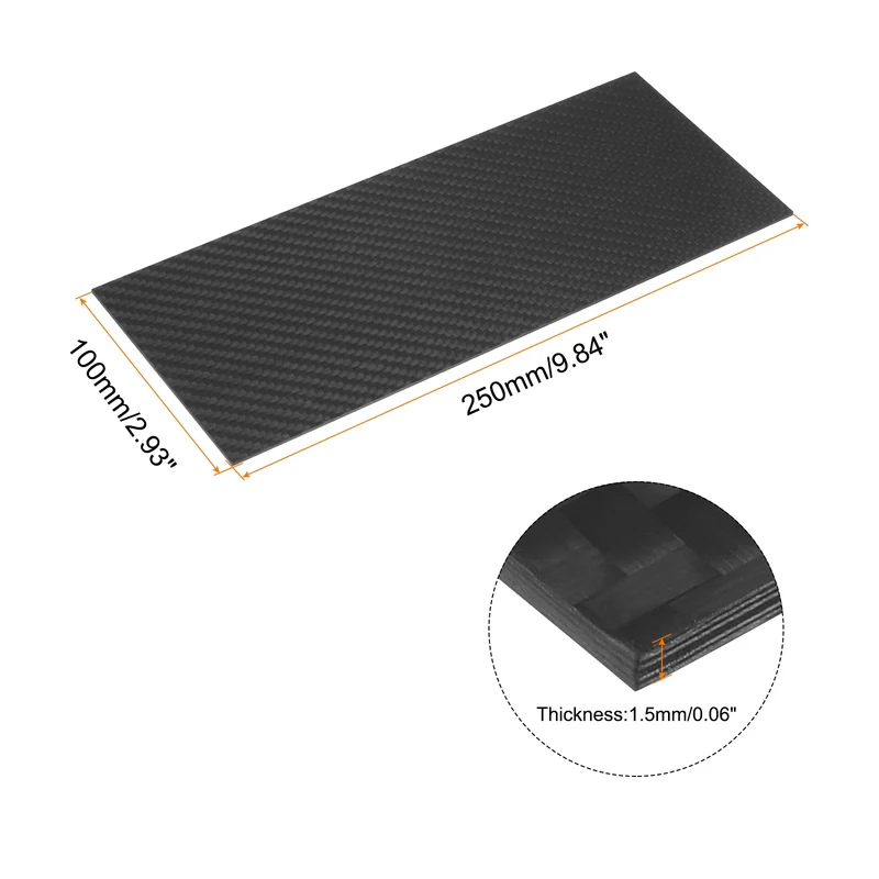 1 Pcs Carbon Fiber Sheet 100x250x1.5mm Matte Surface Twill Weave Panel Sheet
