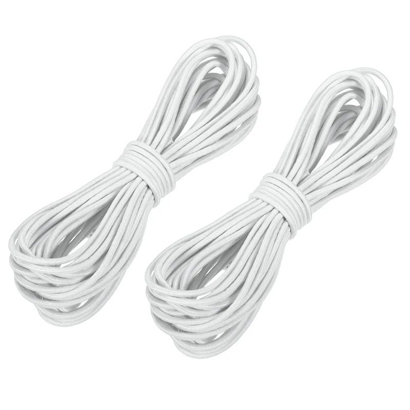 2pcs 3/32" x 26ft Bungee Shock Cord Rope Marine Grade Bungee Rope White