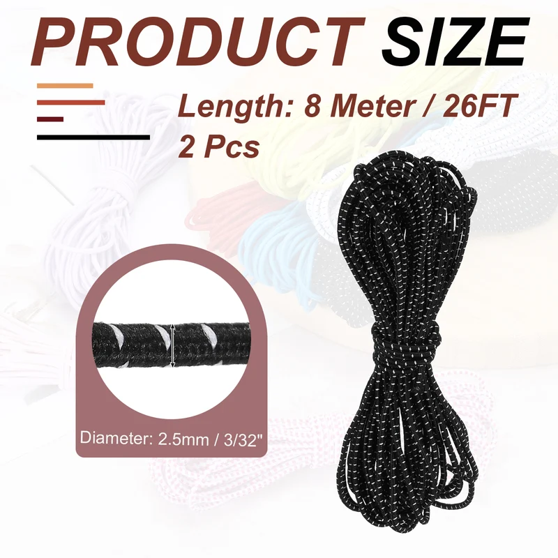 2pcs 3/32" x 26ft Bungee Shock Cord Rope Marine Grade Bungee Rope Black/White