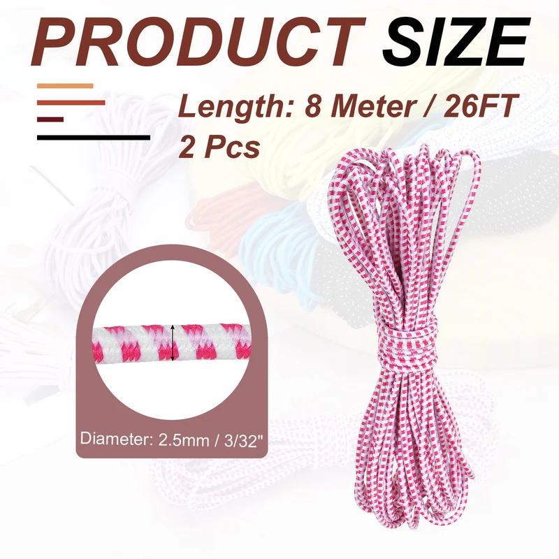 2pcs 3/32" x 26ft Bungee Shock Cord Rope Marine Grade Bungee Rope White/Red