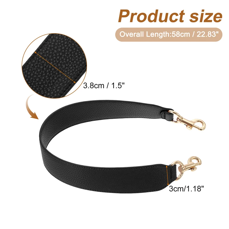 22.83" PU Leather Short Bag Strap with Clasp Black Gold Buckle