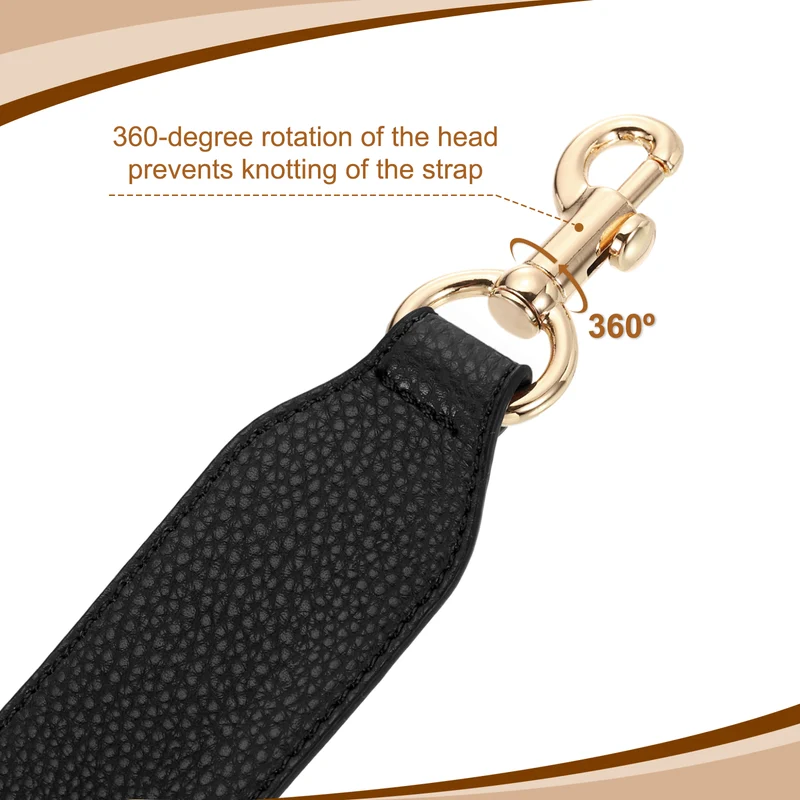 22.83" PU Leather Short Bag Strap with Clasp Black Gold Buckle