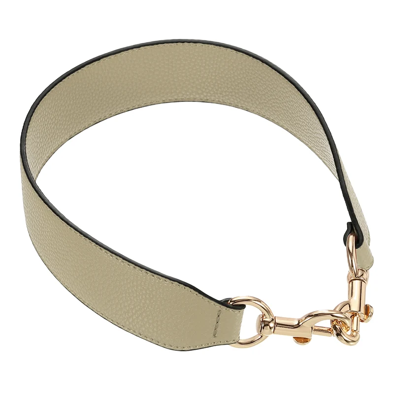 22.83" PU Leather Short Bag Strap with Clasp, Khaki, Gold Buckle