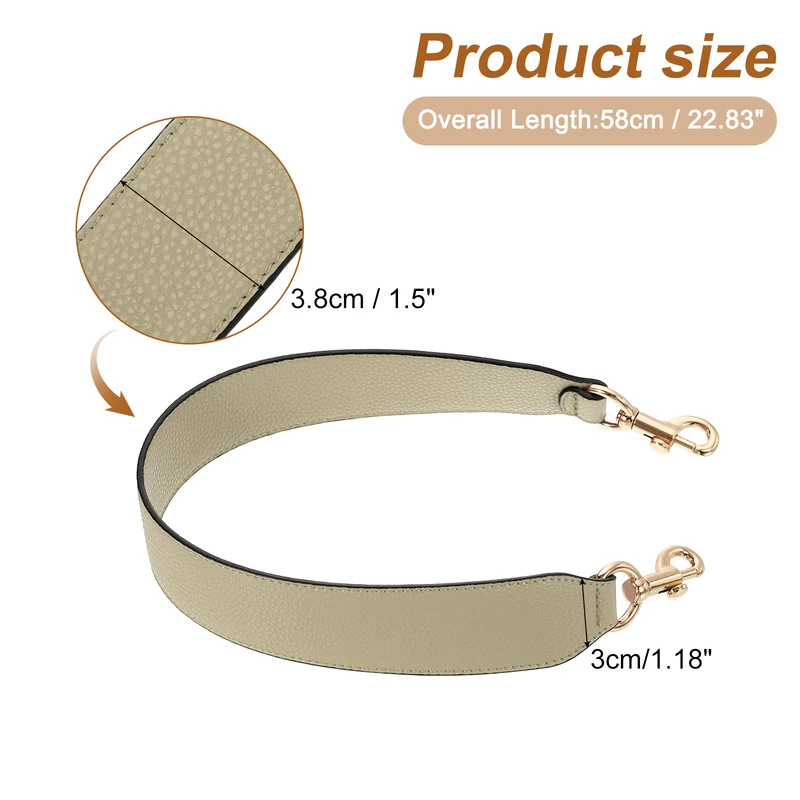 22.83" PU Leather Short Bag Strap with Clasp, Khaki, Gold Buckle