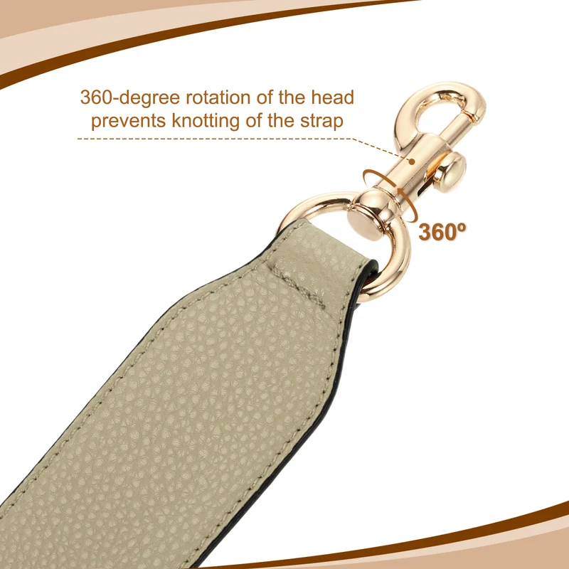 22.83" PU Leather Short Bag Strap with Clasp, Khaki, Gold Buckle