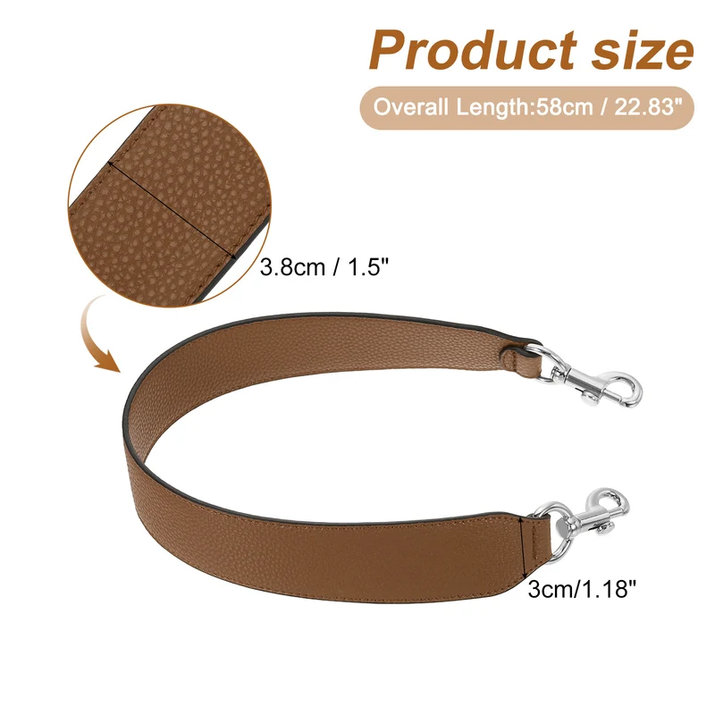 22.83" PU Leather Short Bag Strap with Clasp Brown Silver Buckle