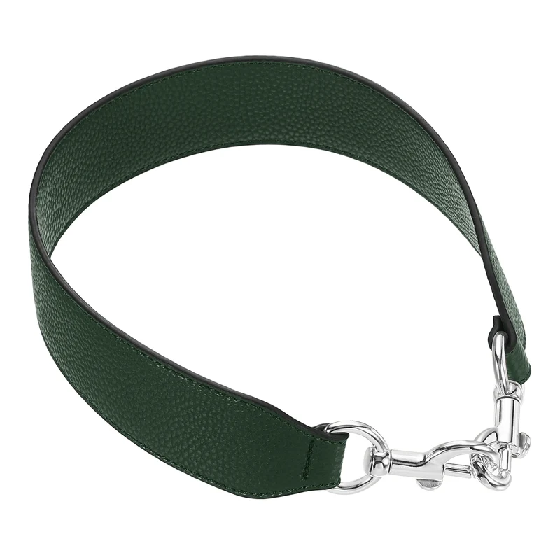 22.83" PU Leather Short Bag Strap with Clasp, Dark Green, Silver Buckle