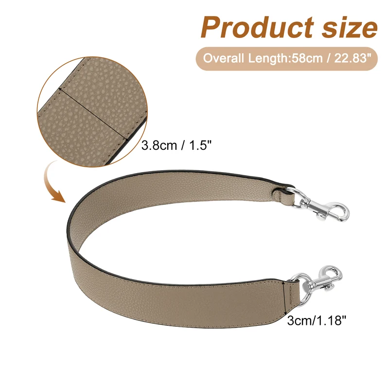 22.83" PU Leather Short Bag Strap with Clasp, Dark Khaki, Silver Buckle