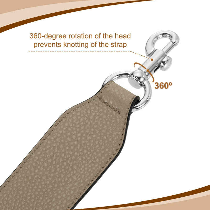 22.83" PU Leather Short Bag Strap with Clasp, Dark Khaki, Silver Buckle