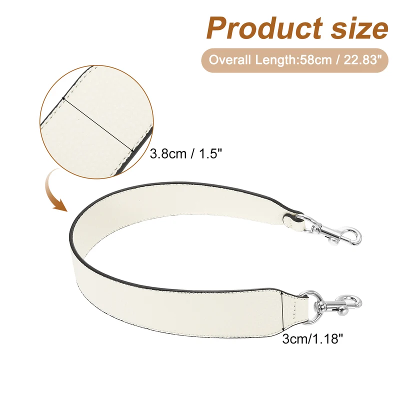 22.83" PU Leather Short Bag Strap with Clasp Beige Silver Buckle