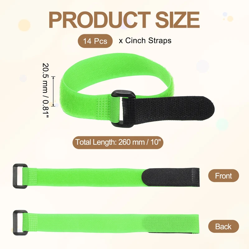 14pcs Reusable Cinch Strap 1.1"x10" Hook and Loop Cable Securing Strap Green